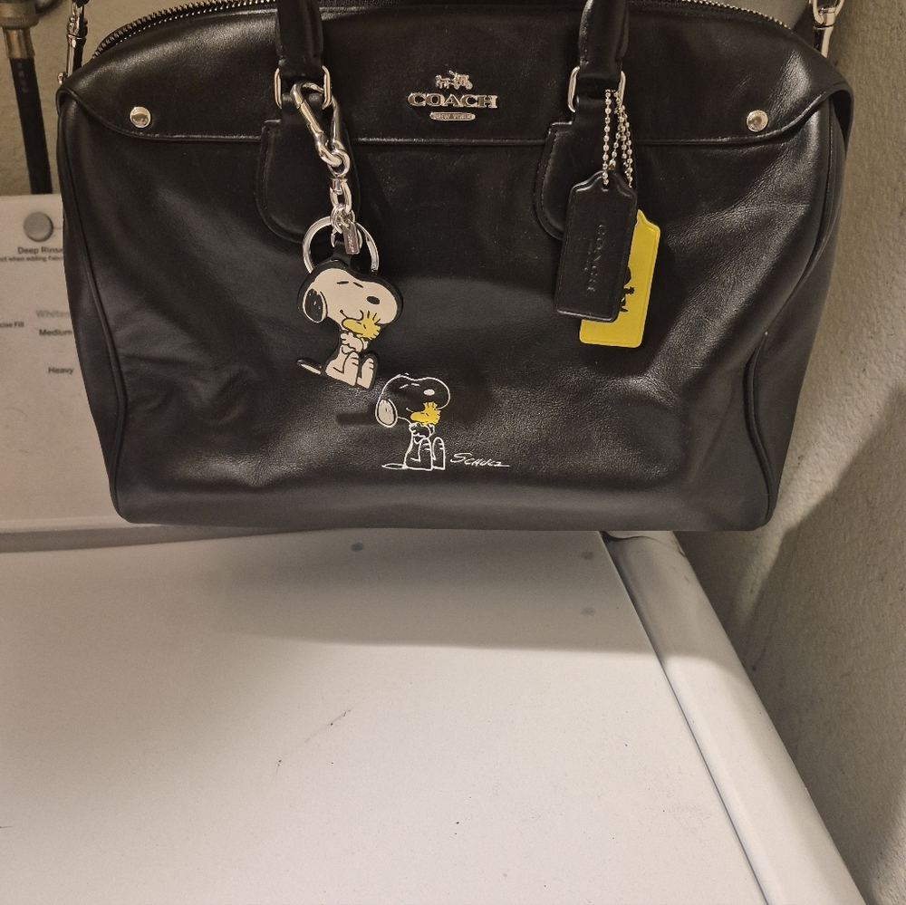 Coach Black Leather Snoopy Handbag